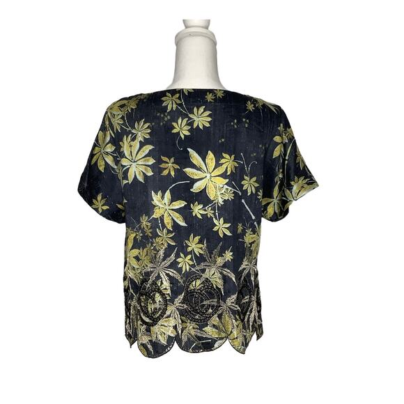 Suno Golden Leaves Silk Top Scalloped Hem Metallic Embroidery 12 - Picture 5 of 7